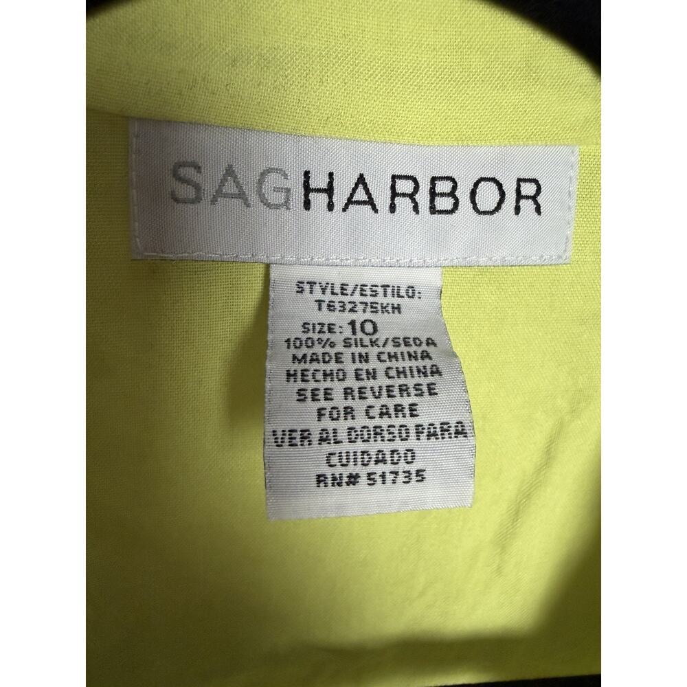 Sag Harbor Womens Green Button Up Silk Shirt Short Sleeve Notched Collar Size 10 - Picture 3 of 8